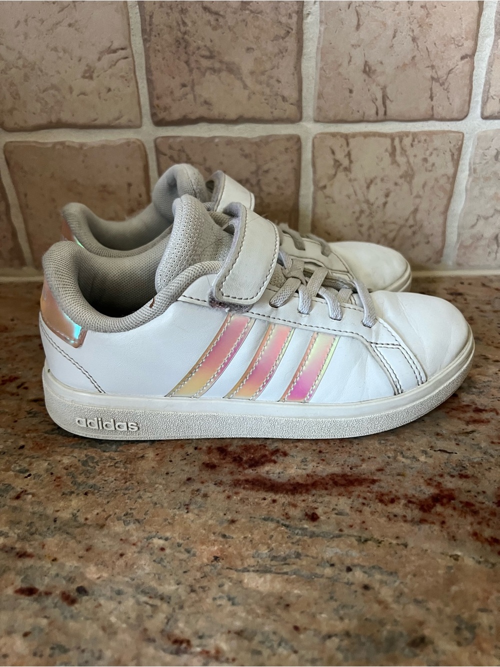 adidas Kids White Sneakers with Iridescent Stripes